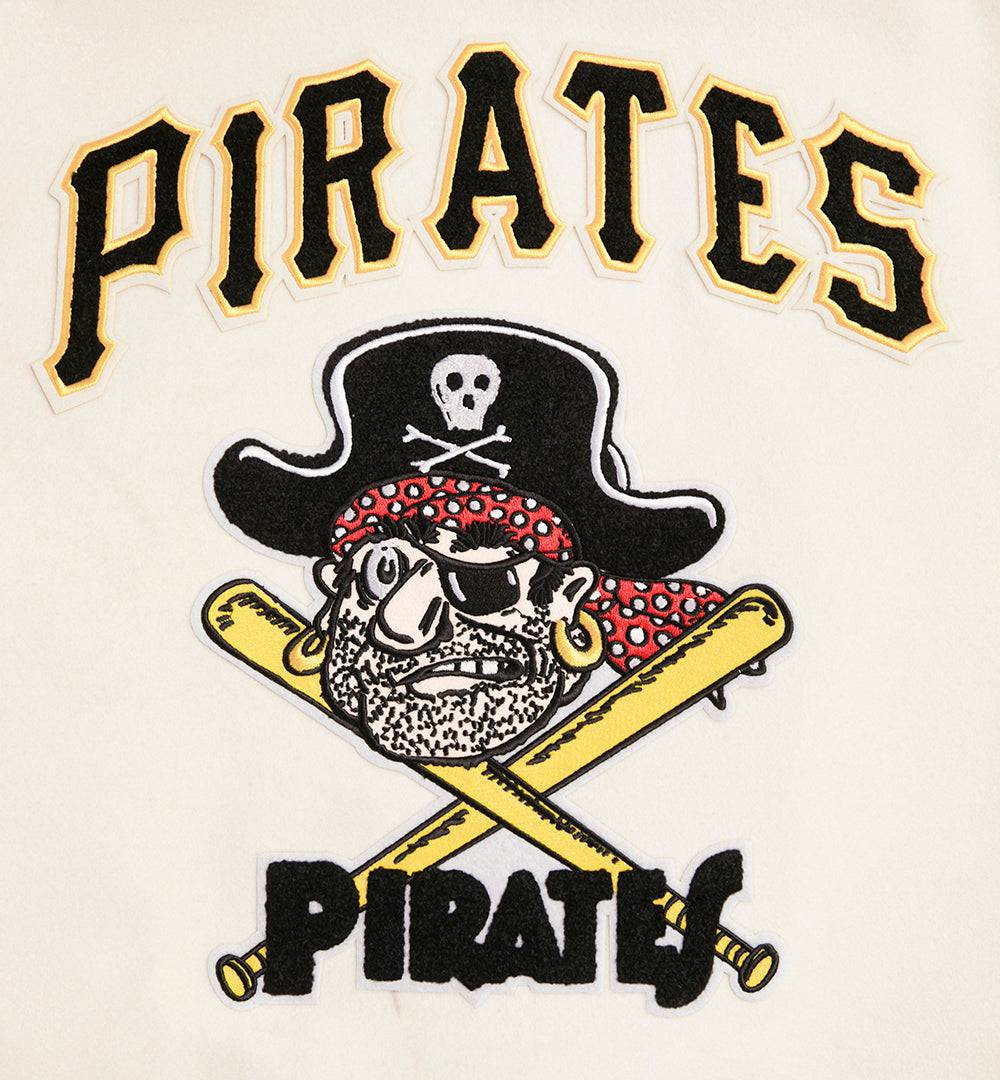 CHAQUETA UNIVERSITARIA RETRO CLÁSICA DE LANA ACANALADA PARA HOMBRE MLB PITTSBURGH PIRATES (BLANCO HUEVO/ NEGRO)