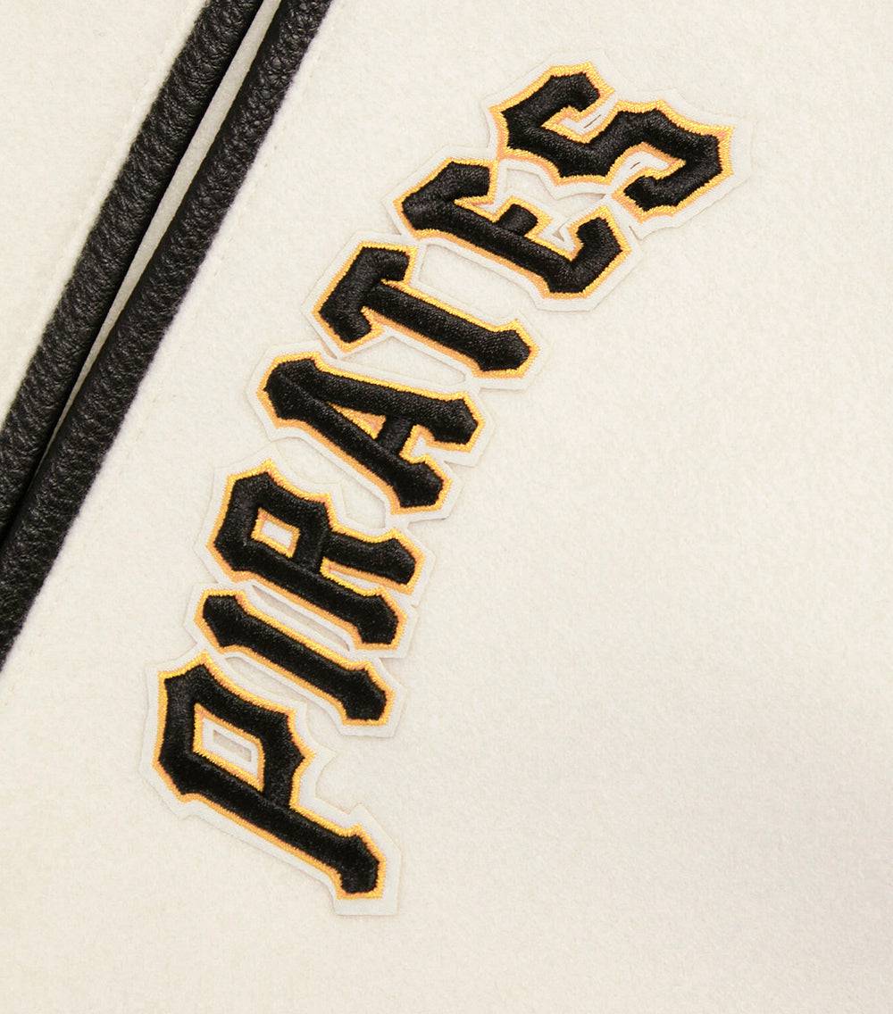 CHAQUETA UNIVERSITARIA RETRO CLÁSICA DE LANA ACANALADA PARA HOMBRE MLB PITTSBURGH PIRATES (BLANCO HUEVO/ NEGRO)
