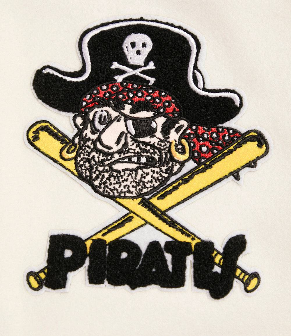 CHAQUETA UNIVERSITARIA RETRO CLÁSICA DE LANA ACANALADA PARA HOMBRE MLB PITTSBURGH PIRATES (BLANCO HUEVO/ NEGRO)