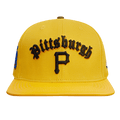 MLB PITTSBURGH PIRATES OLD ENGLISH UNISEX 6 PANEL LEATHER STRAPBACK (YELLOW)
