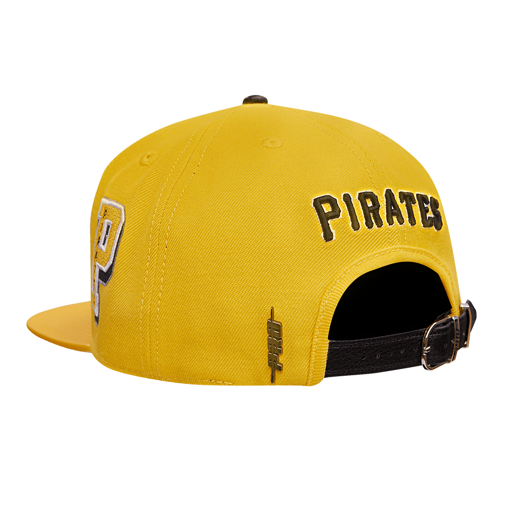 MLB PITTSBURGH PIRATES OLD ENGLISH UNISEX 6 PANEL LEATHER STRAPBACK (YELLOW)