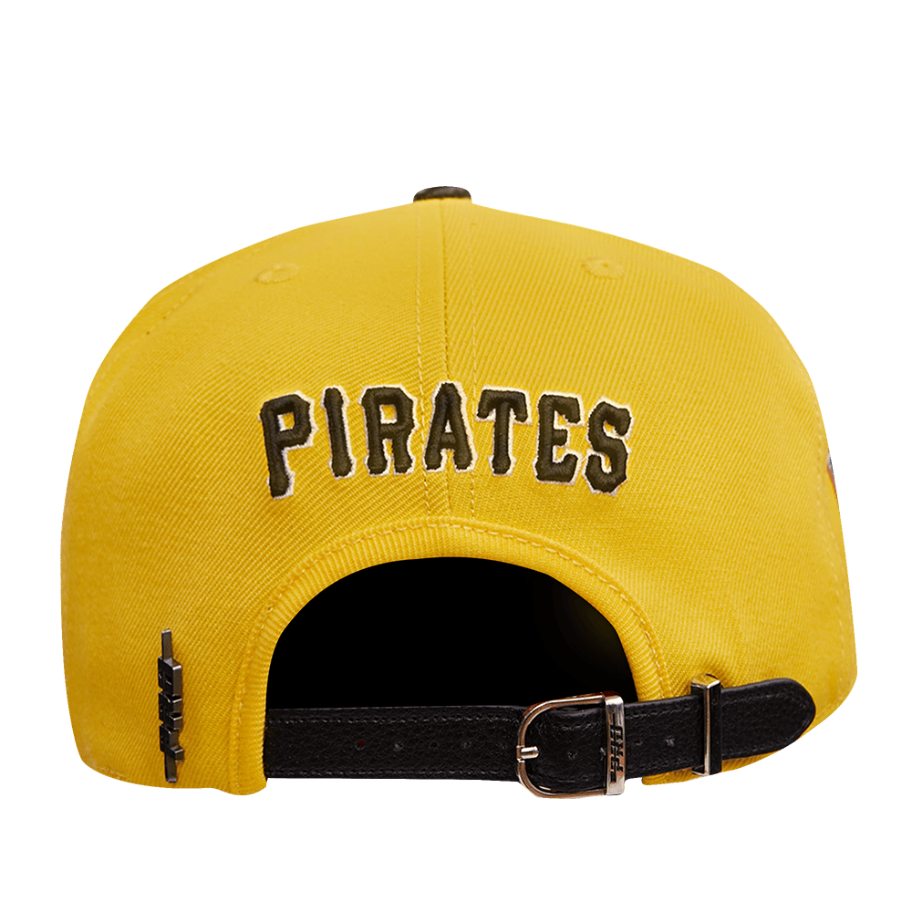 MLB PITTSBURGH PIRATES OLD ENGLISH UNISEX 6 PANEL LEATHER STRAPBACK (YELLOW)
