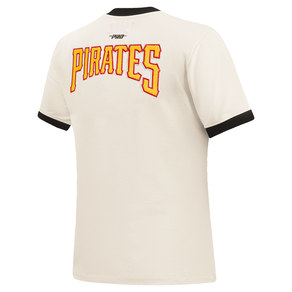 CAMISETA RINGER SJ DE MUJER MLB PITTSBURGH PIRATES RETRO CLÁSICA A RAYAS (BLANCO HUEVO/ NEGRO)