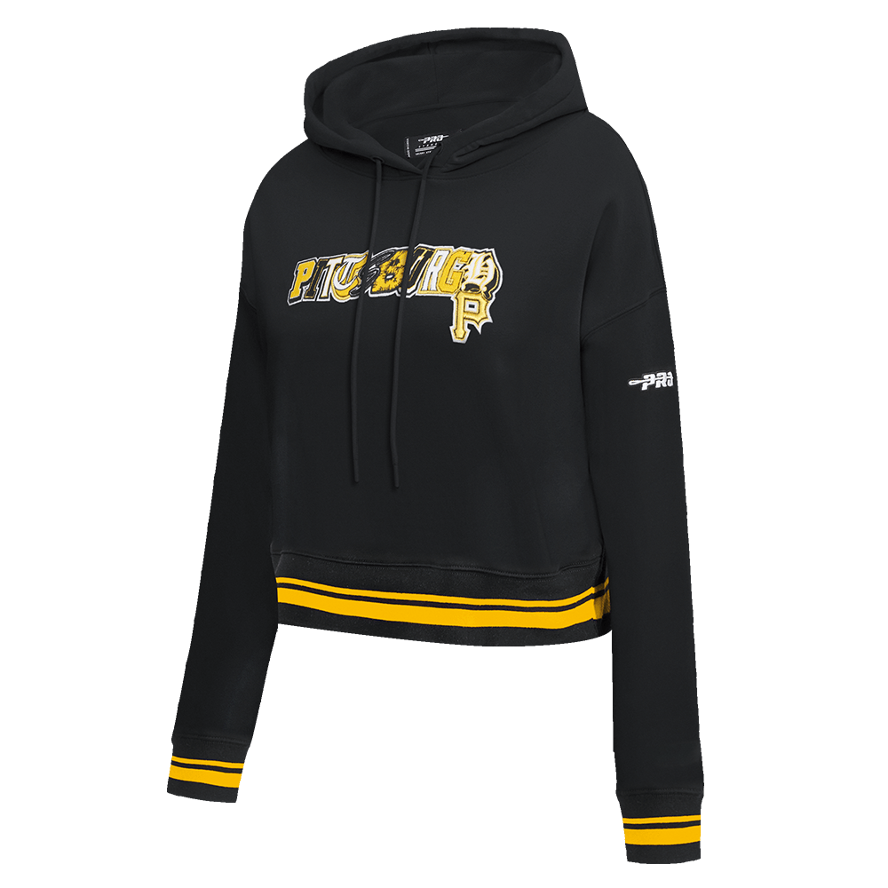MLB PITTSBURGH PIRATES CITY RANSOM WOMEN'S RIB FLC CROPPED PO HOODIE (BLACK/YELLOW)
