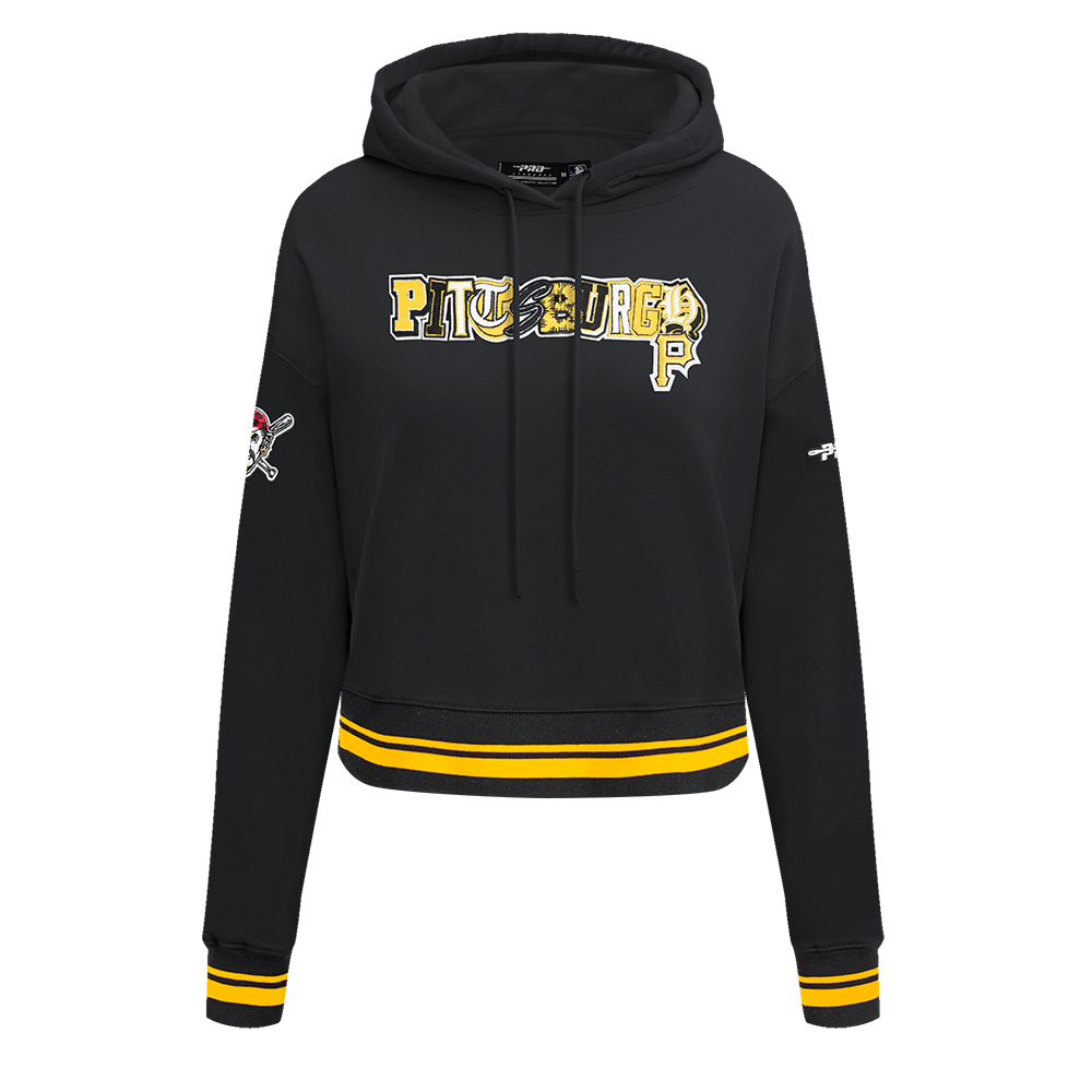 MLB PITTSBURGH PIRATES CITY RANSOM WOMEN'S RIB FLC CROPPED PO HOODIE (BLACK/YELLOW)