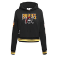 MLB PITTSBURGH PIRATES RETRO CLASSIC WOMEN'S CROPPED PULLOVER HOODIE (BLACK/YELLOW)