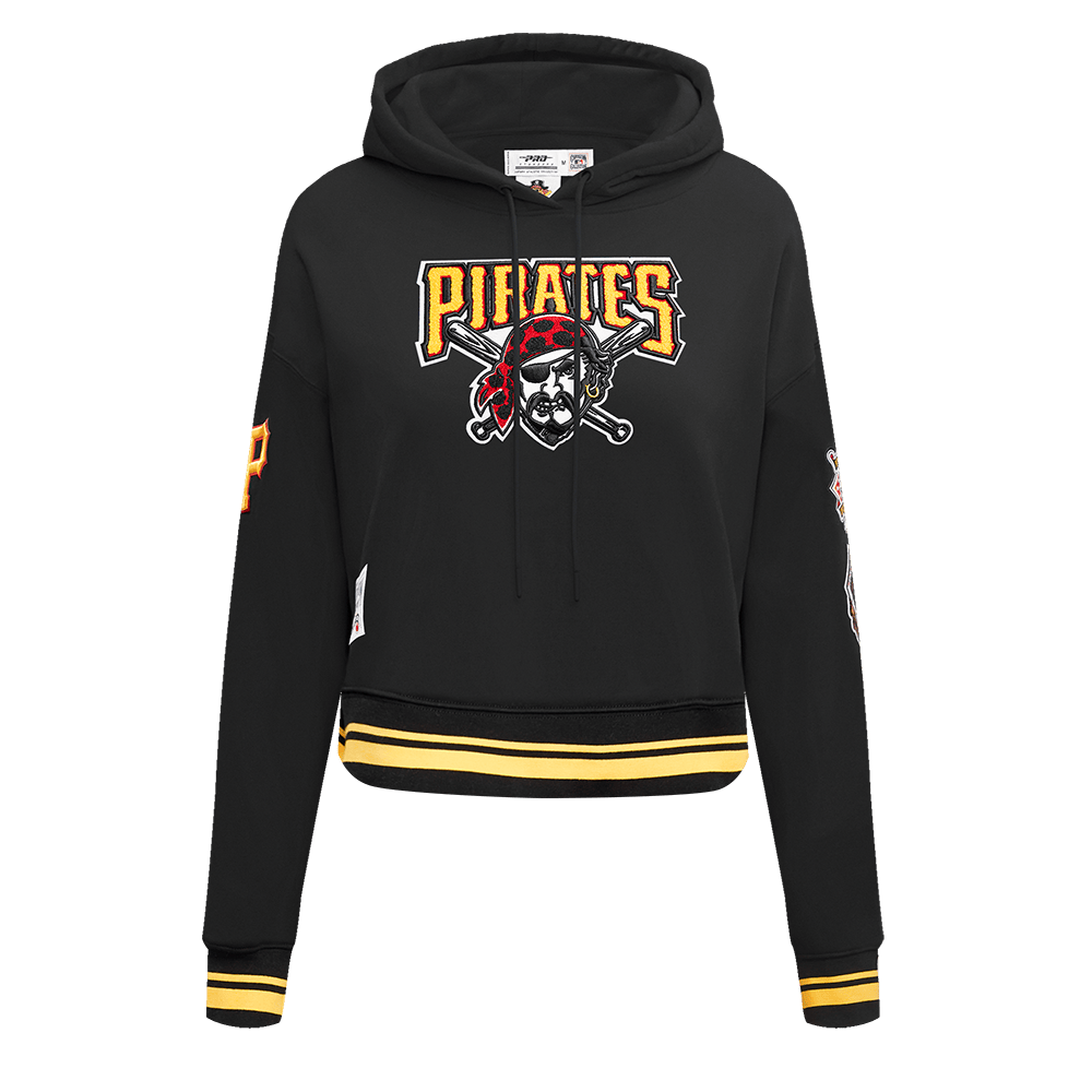 MLB PITTSBURGH PIRATES RETRO CLASSIC WOMEN'S CROPPED PULLOVER HOODIE (BLACK/YELLOW)