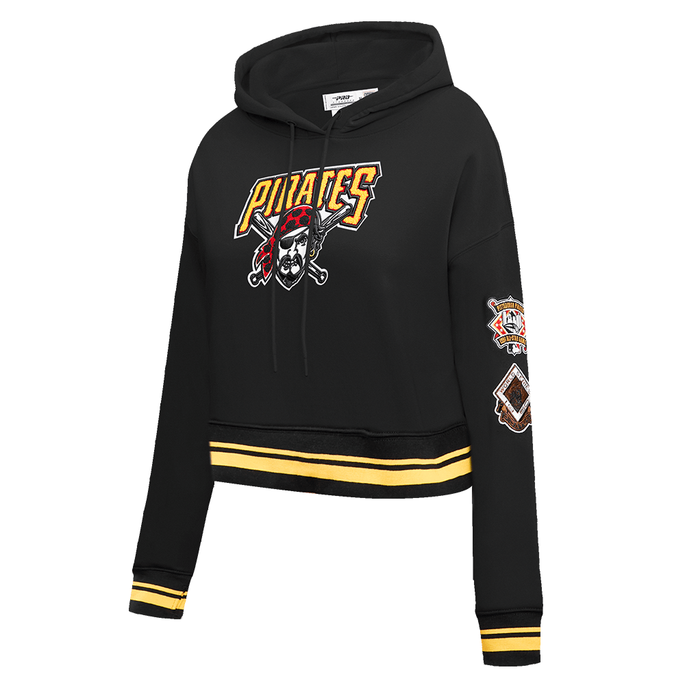 MLB PITTSBURGH PIRATES RETRO CLASSIC WOMEN'S CROPPED PULLOVER HOODIE (BLACK/YELLOW)
