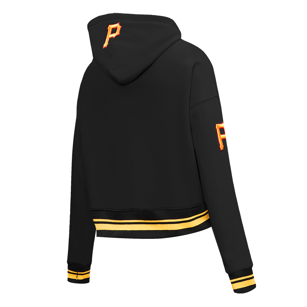 MLB PITTSBURGH PIRATES RETRO CLASSIC WOMEN'S CROPPED PULLOVER HOODIE (BLACK/YELLOW)