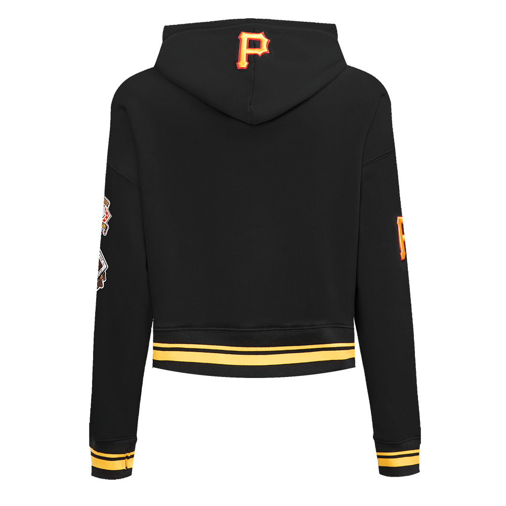 MLB PITTSBURGH PIRATES RETRO CLASSIC WOMEN'S CROPPED PULLOVER HOODIE (BLACK/YELLOW)