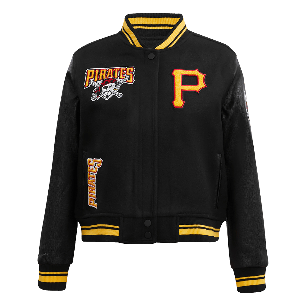 MLB PITTSBURGH PIRATES RETRO CLASSIC WOMEN'S RIB WOOL VARSITY JACKET (BLACK/YELLOW)