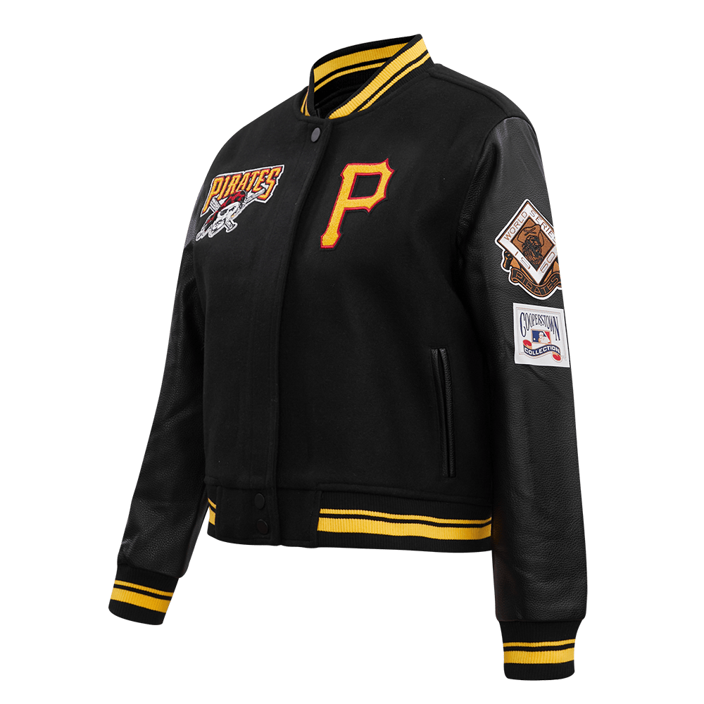 MLB PITTSBURGH PIRATES RETRO CLASSIC WOMEN'S RIB WOOL VARSITY JACKET (BLACK/YELLOW)