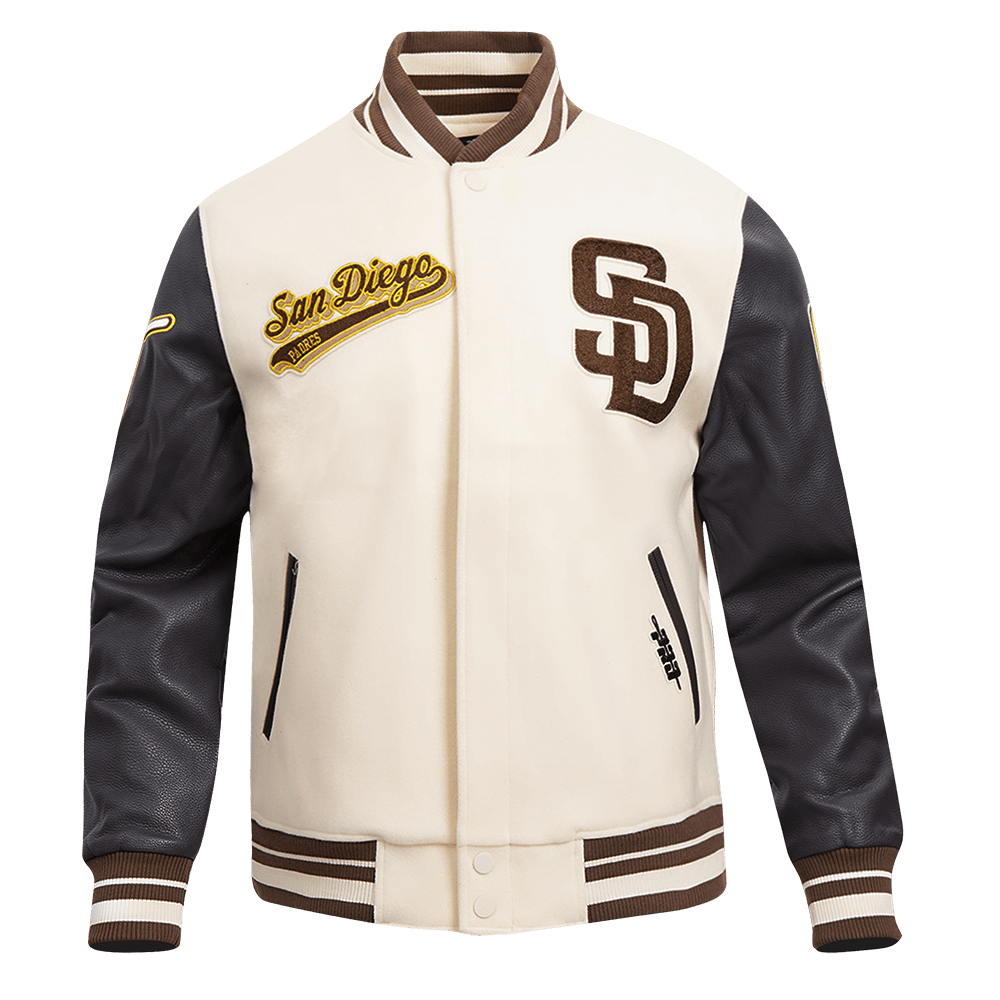 CHAQUETA UNIVERSITARIA RETRO CLÁSICA DE LANA ACANALADA PARA MUJER MLB PIRATAS DE PITTSBURGH (BLANCO HUESO/ NEGRO)