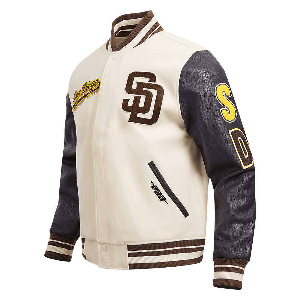 CHAQUETA UNIVERSITARIA RETRO CLÁSICA DE LANA ACANALADA PARA MUJER MLB PIRATAS DE PITTSBURGH (BLANCO HUESO/ NEGRO)