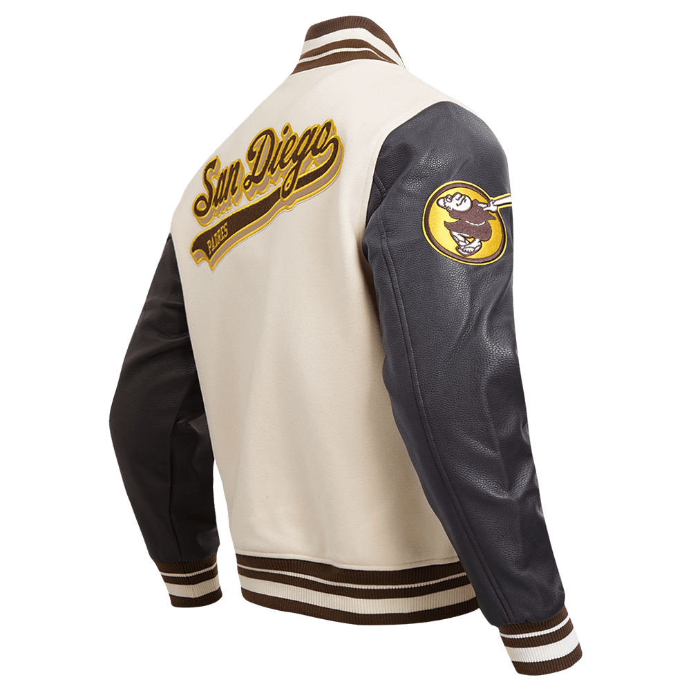 CHAQUETA UNIVERSITARIA RETRO CLÁSICA DE LANA ACANALADA PARA MUJER MLB PIRATAS DE PITTSBURGH (BLANCO HUESO/ NEGRO)