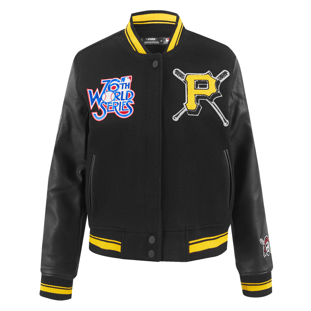 MLB PITTSBURGH PIRATES MASHUP WOMEN'S RIB WOOL VARSITY JACKET (BLACK/YELLOW)