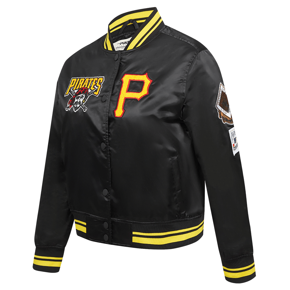 MLB PITTSBURGH PIRATES RETRO CLASSIC WOMEN'S RIB SATIN JACKET (BLACK/YELLOW)