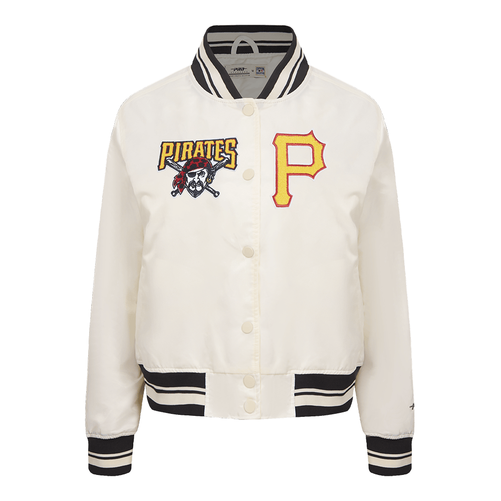 MLB PITTSBURGH PIRATES RETRO CLASSIC WOMEN'S RIB SATIN JACKET (EGGSHELL/ BLACK)
