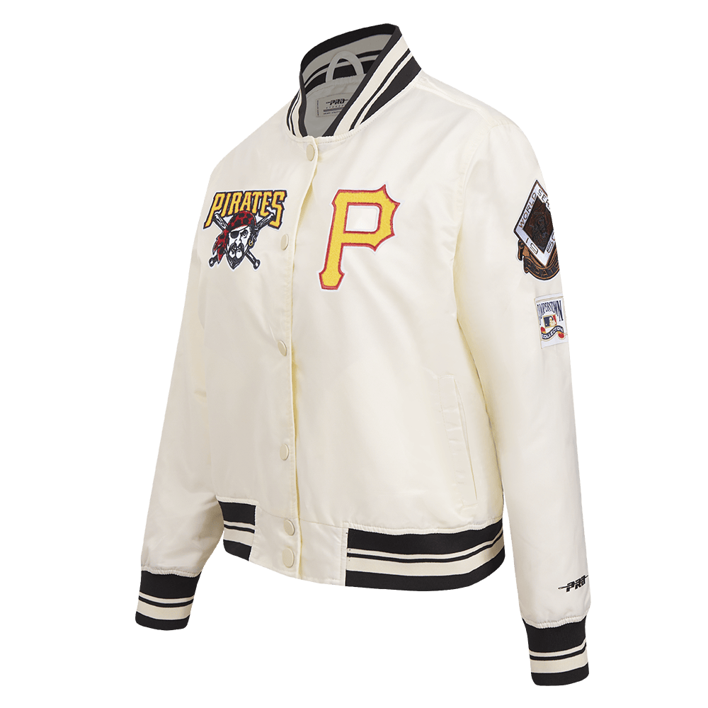 MLB PITTSBURGH PIRATES RETRO CLASSIC WOMEN'S RIB SATIN JACKET (EGGSHELL/ BLACK)