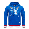 MLB TEXAS RANGERS MASHUP SUDADERA CON CAPUCHA Y CANALETAS PARA HOMBRE (AZUL REAL/ROJO)