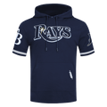 MLB TAMPA BAY RAYS SUDADERA CON CAPUCHA CLÁSICA DE TEJIDO DOBLE DE PUNTO Y CHENILLA DE MANGA CORTA PARA HOMBRE (AZUL MARINO MIDNIGHT)