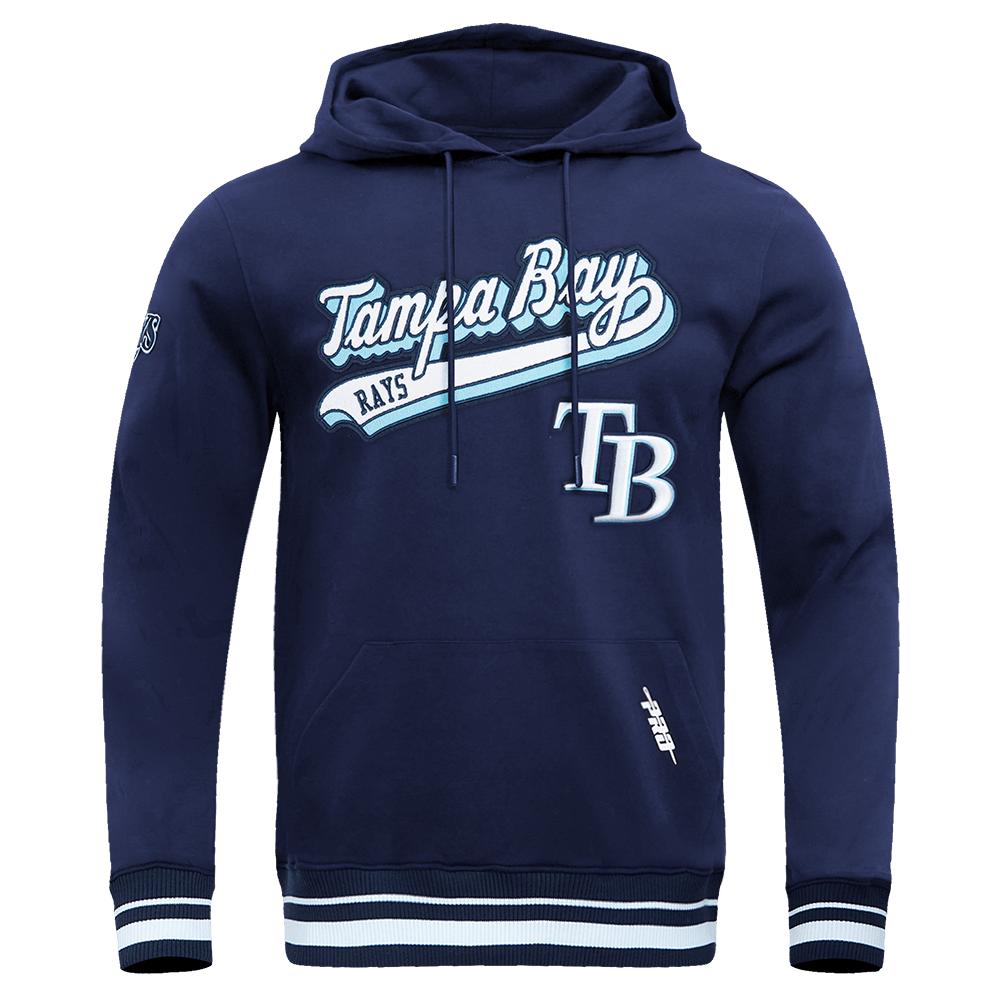 MLB TAMPA BAY RAYS SCRIPT TAIL MEN'S RIB FLEECE PULLOVER HOODIE (MIDNIGHT NAVY)