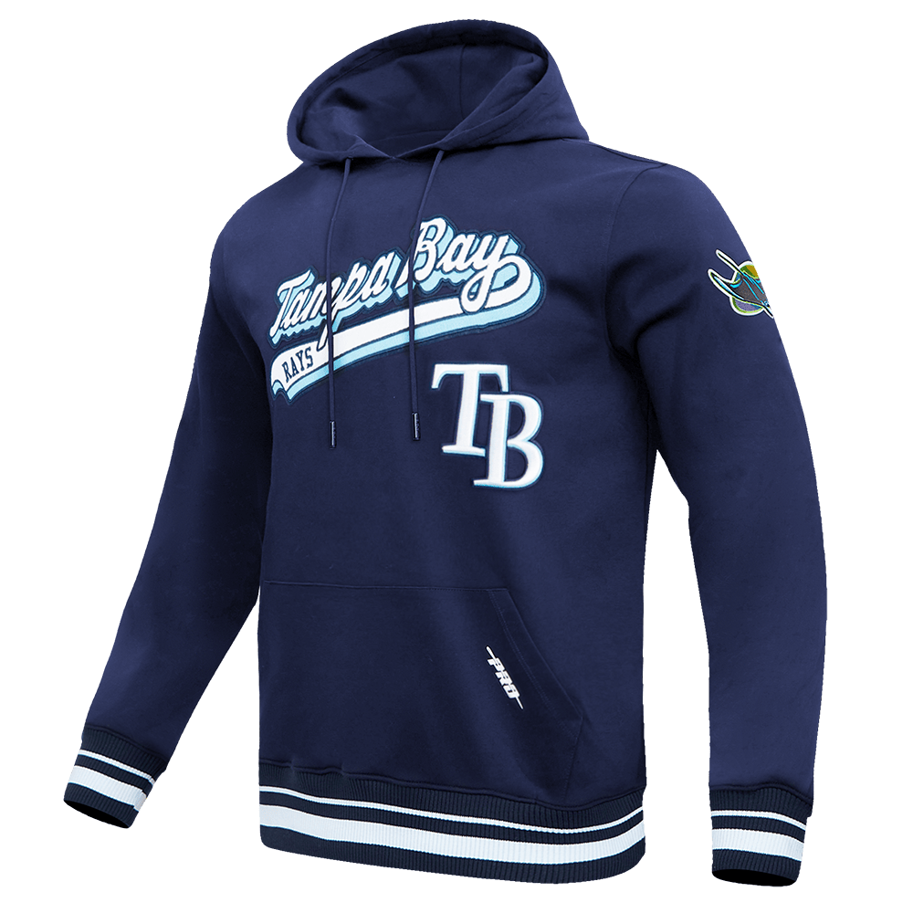 MLB TAMPA BAY RAYS SCRIPT TAIL MEN'S RIB FLEECE PULLOVER HOODIE (MIDNIGHT NAVY)
