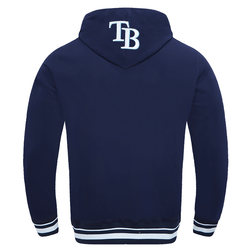 MLB TAMPA BAY RAYS SCRIPT TAIL MEN'S RIB FLEECE PULLOVER HOODIE (MIDNIGHT NAVY)