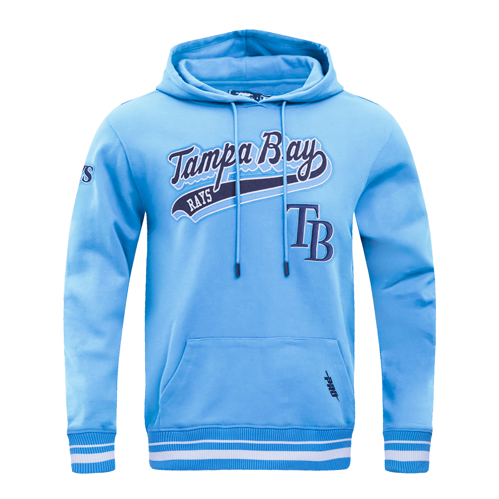 MLB TAMPA BAY RAYS SCRIPT TAIL MEN'S RIB FLEECE PULLOVER HOODIE (UNIVERSITY BLUE)