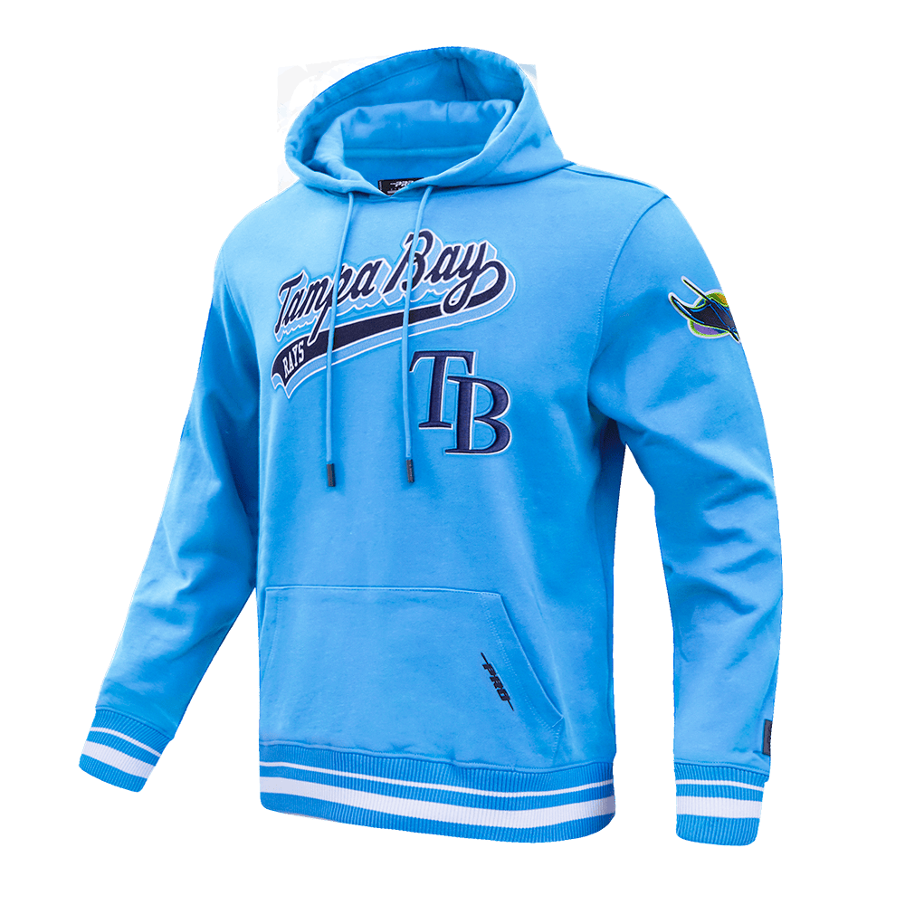 MLB TAMPA BAY RAYS SCRIPT TAIL MEN'S RIB FLEECE PULLOVER HOODIE (UNIVERSITY BLUE)