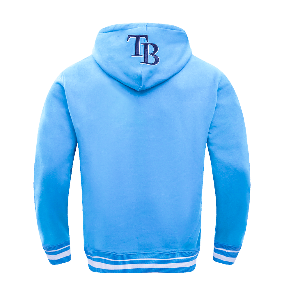 MLB TAMPA BAY RAYS SCRIPT TAIL MEN'S RIB FLEECE PULLOVER HOODIE (UNIVERSITY BLUE)
