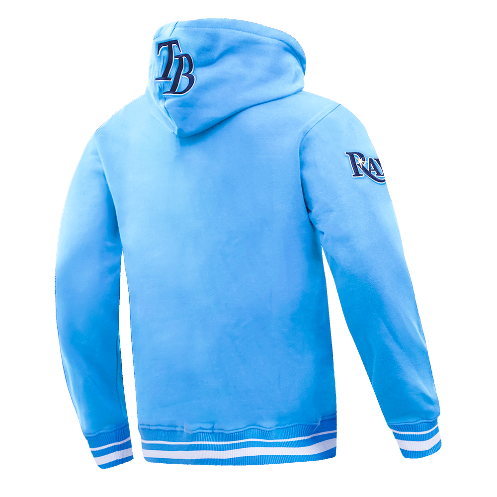 MLB TAMPA BAY RAYS SCRIPT TAIL MEN'S RIB FLEECE PULLOVER HOODIE (UNIVERSITY BLUE)
