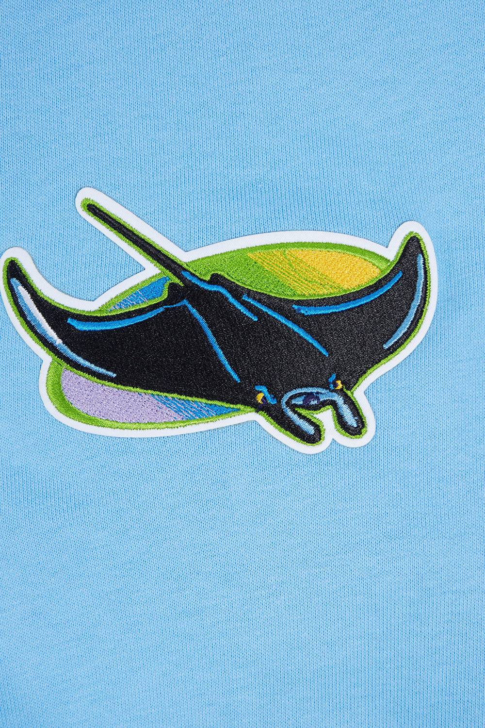 MLB TAMPA BAY RAYS SCRIPT TAIL MEN'S RIB FLEECE PULLOVER HOODIE (UNIVERSITY BLUE)
