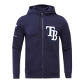 MLB TAMPA BAY RAYS SUDADERA CON CAPUCHA DE HOMBRE CON CREMALLERA COMPLETA DE CHENILLA CLÁSICA (AZUL MARINO MIDNIGHT)