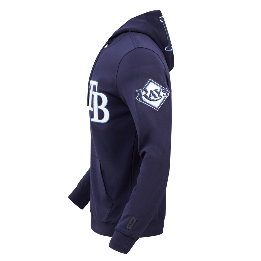 MLB TAMPA BAY RAYS SUDADERA CON CAPUCHA DE HOMBRE CON CREMALLERA COMPLETA DE CHENILLA CLÁSICA (AZUL MARINO MIDNIGHT)