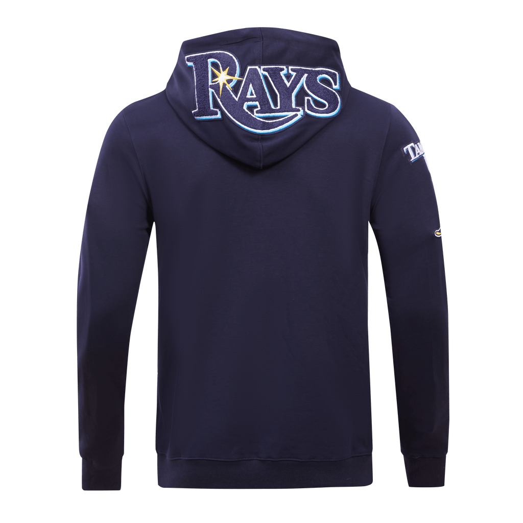 MLB TAMPA BAY RAYS SUDADERA CON CAPUCHA DE HOMBRE CON CREMALLERA COMPLETA DE CHENILLA CLÁSICA (AZUL MARINO MIDNIGHT)