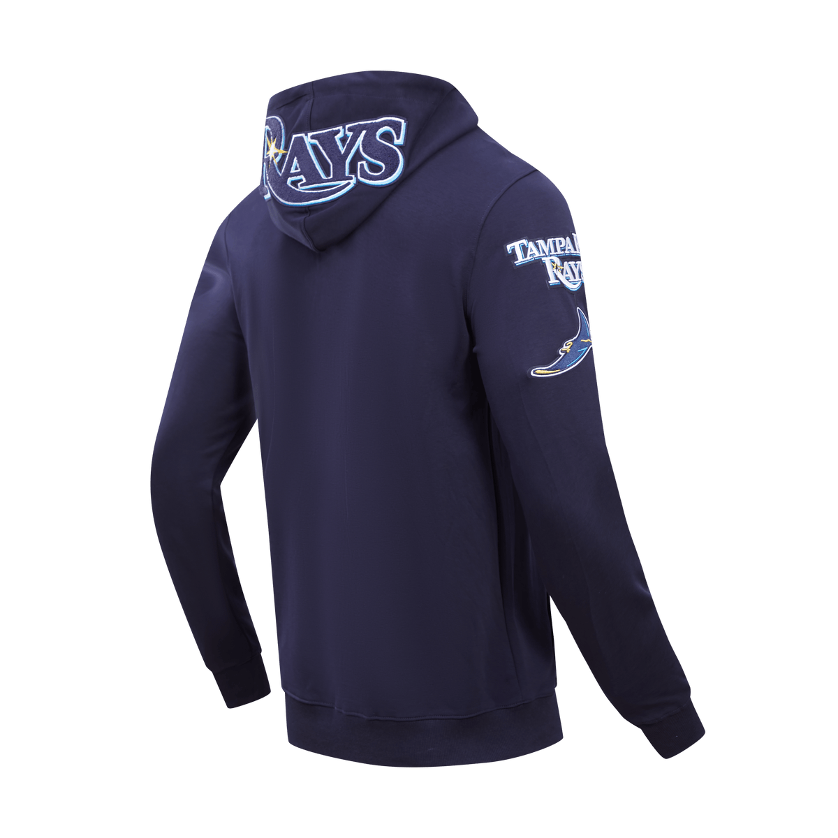 MLB TAMPA BAY RAYS SUDADERA CON CAPUCHA DE HOMBRE CON CREMALLERA COMPLETA DE CHENILLA CLÁSICA (AZUL MARINO MIDNIGHT)
