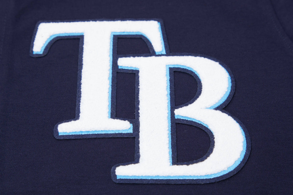 MLB TAMPA BAY RAYS SUDADERA CON CAPUCHA DE HOMBRE CON CREMALLERA COMPLETA DE CHENILLA CLÁSICA (AZUL MARINO MIDNIGHT)