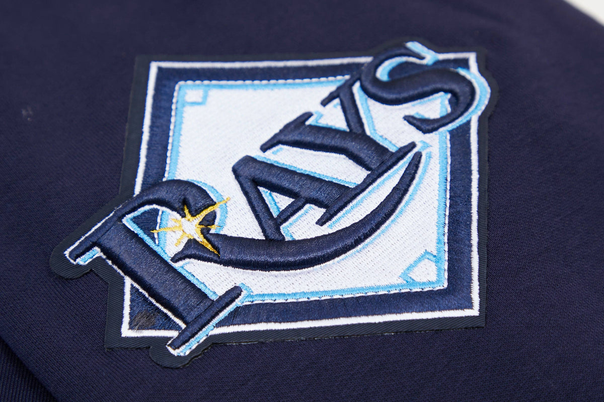 MLB TAMPA BAY RAYS SUDADERA CON CAPUCHA DE HOMBRE CON CREMALLERA COMPLETA DE CHENILLA CLÁSICA (AZUL MARINO MIDNIGHT)