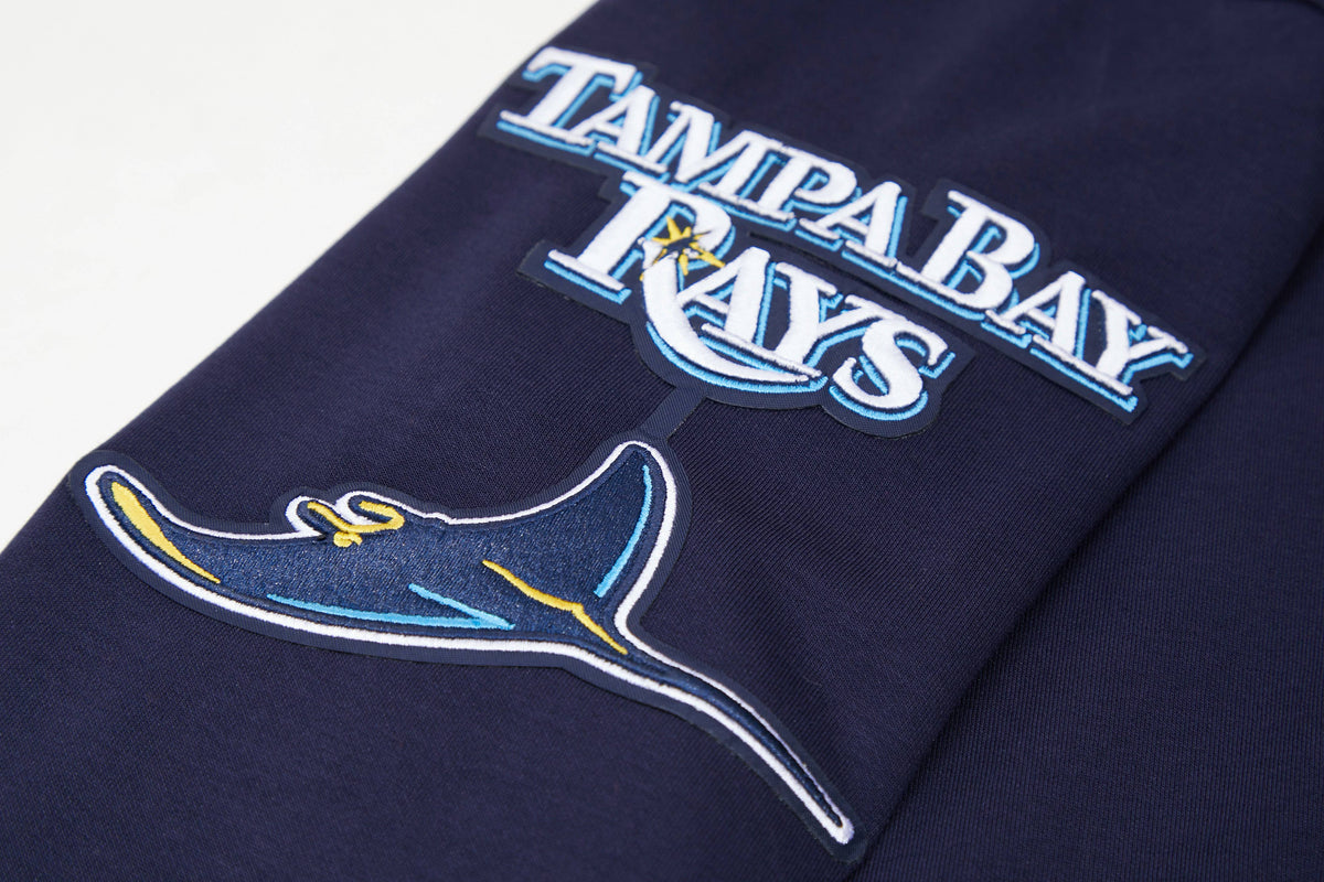 MLB TAMPA BAY RAYS SUDADERA CON CAPUCHA DE HOMBRE CON CREMALLERA COMPLETA DE CHENILLA CLÁSICA (AZUL MARINO MIDNIGHT)