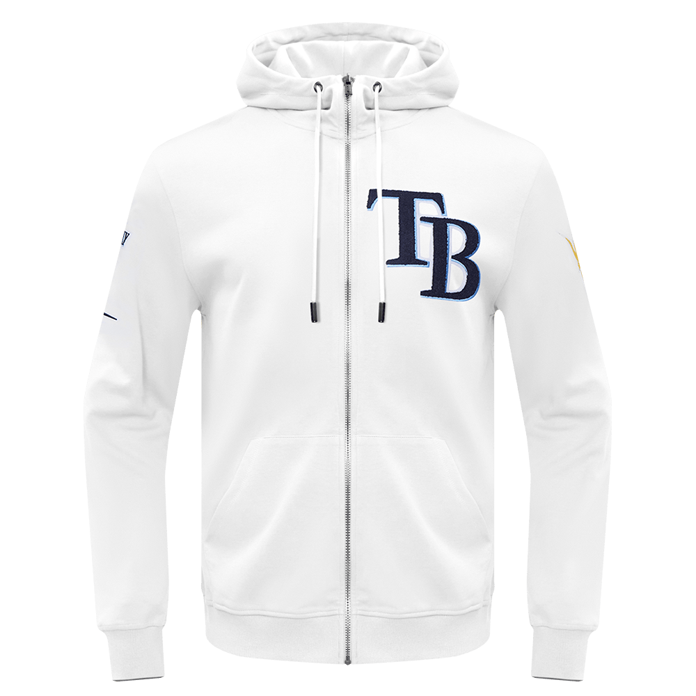MLB TAMPA BAY RAYS CLASSIC CHENILLE MEN'S FULL ZIP PULLOVER HOODIE (WHITE)