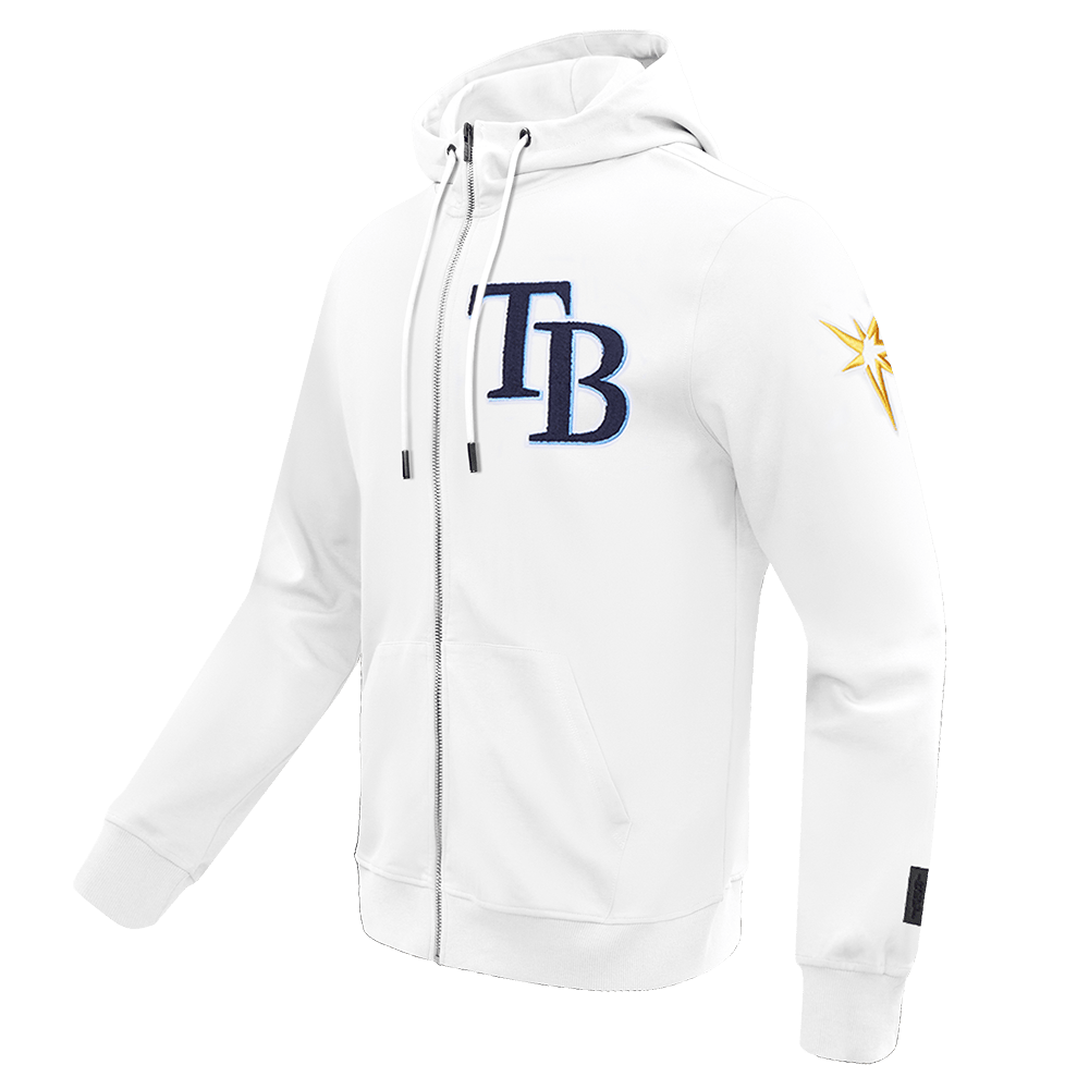 MLB TAMPA BAY RAYS CLASSIC CHENILLE MEN'S FULL ZIP PULLOVER HOODIE (WHITE)