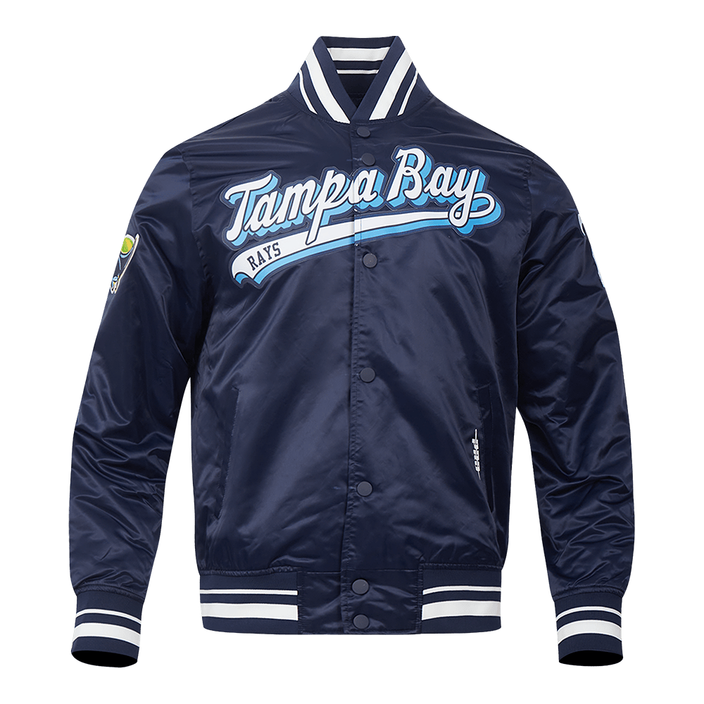 MLB TAMPA BAY RAYS SCRIPT TAIL MEN'S SATIN JACKET (MIDNIGHT NAVY)