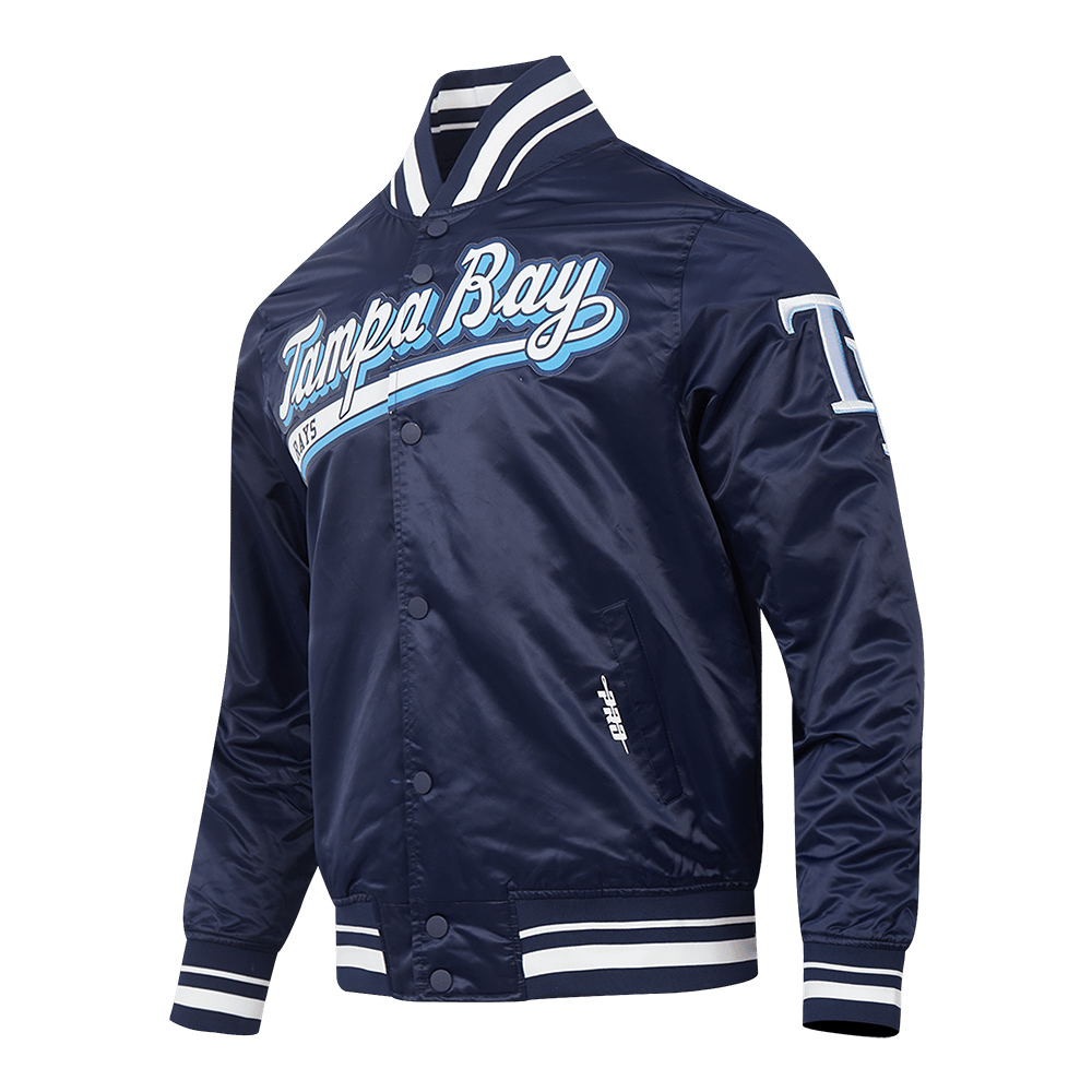 MLB TAMPA BAY RAYS SCRIPT TAIL MEN'S SATIN JACKET (MIDNIGHT NAVY)