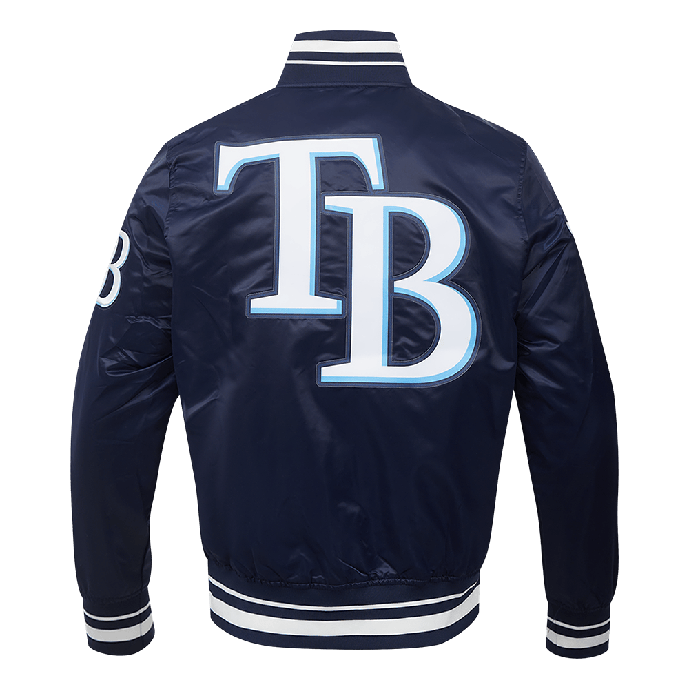 MLB TAMPA BAY RAYS SCRIPT TAIL MEN'S SATIN JACKET (MIDNIGHT NAVY)