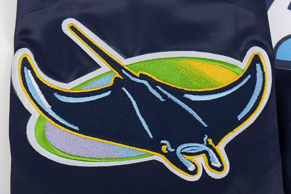 MLB TAMPA BAY RAYS SCRIPT TAIL MEN'S SATIN JACKET (MIDNIGHT NAVY)