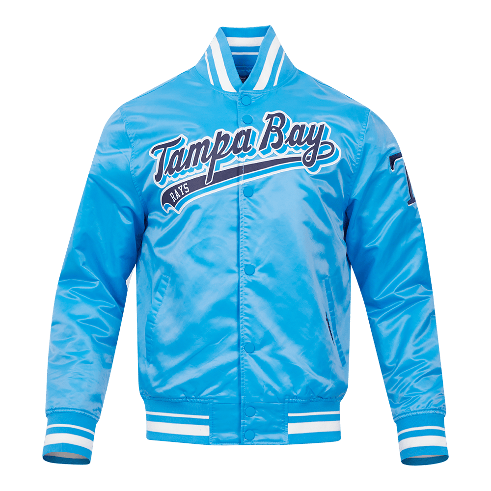 MLB TAMPA BAY RAYS SCRIPT TAIL MEN'S SATIN JACKET (UNIVERSITY BLUE)