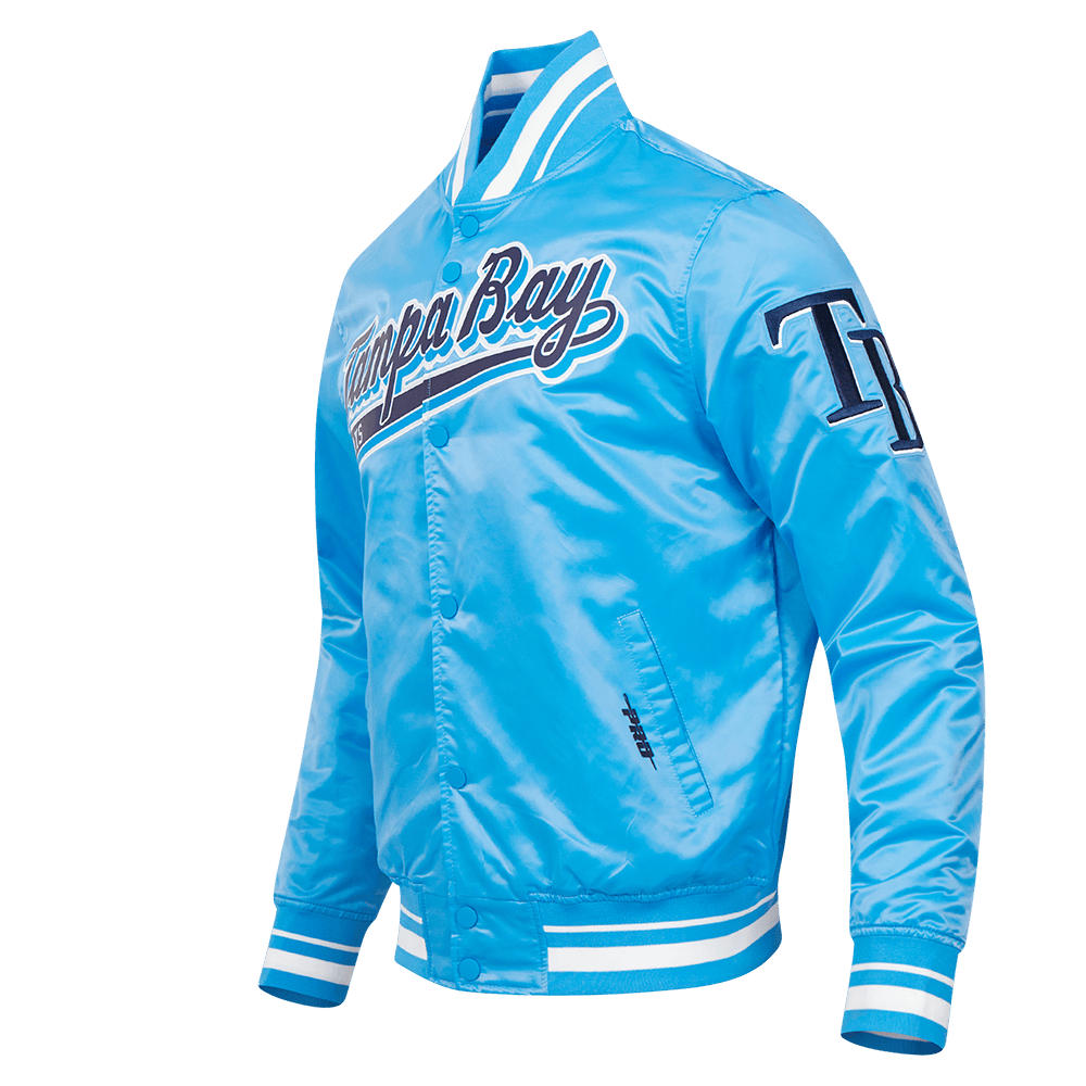 MLB TAMPA BAY RAYS SCRIPT TAIL MEN'S SATIN JACKET (UNIVERSITY BLUE)