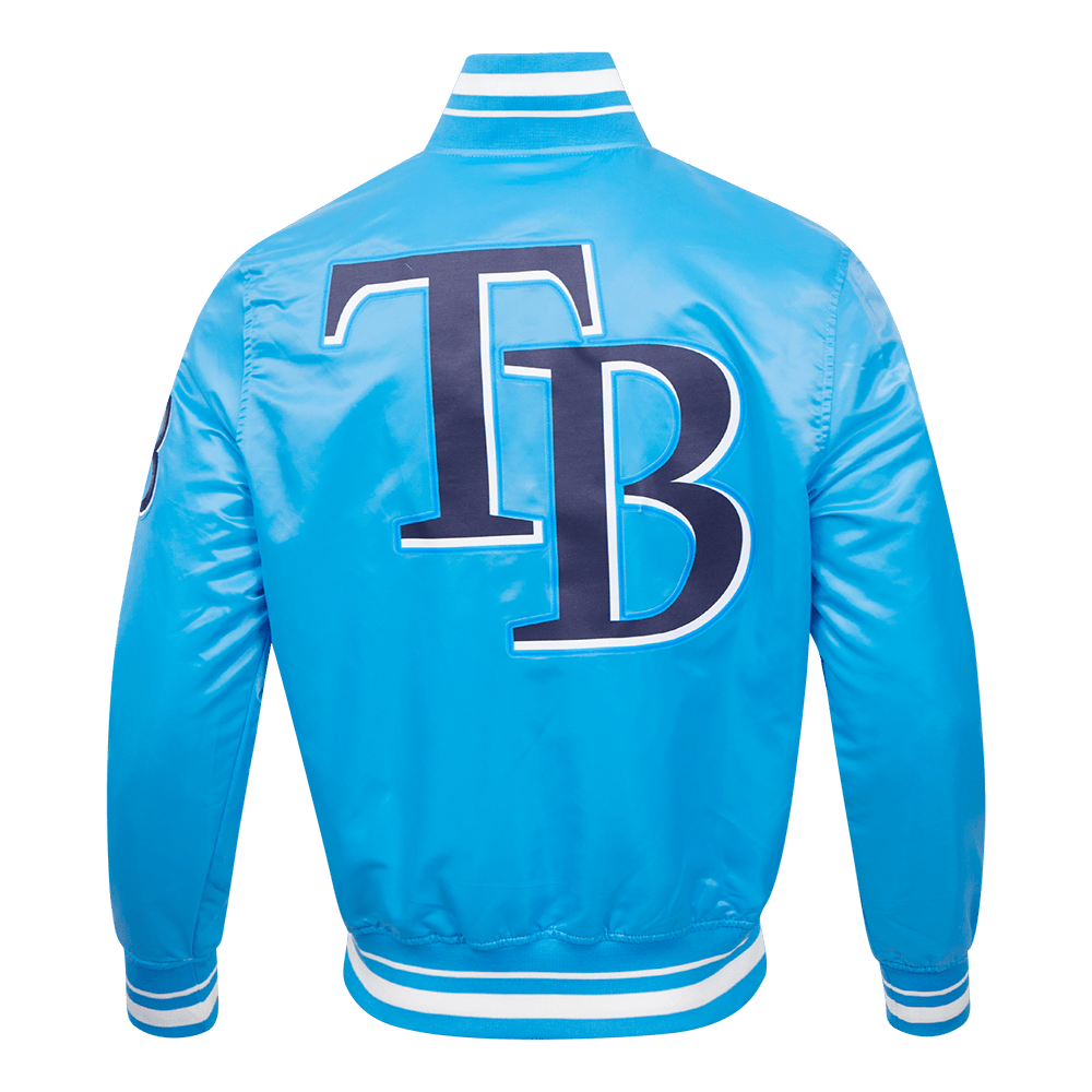 MLB TAMPA BAY RAYS SCRIPT TAIL MEN'S SATIN JACKET (UNIVERSITY BLUE)