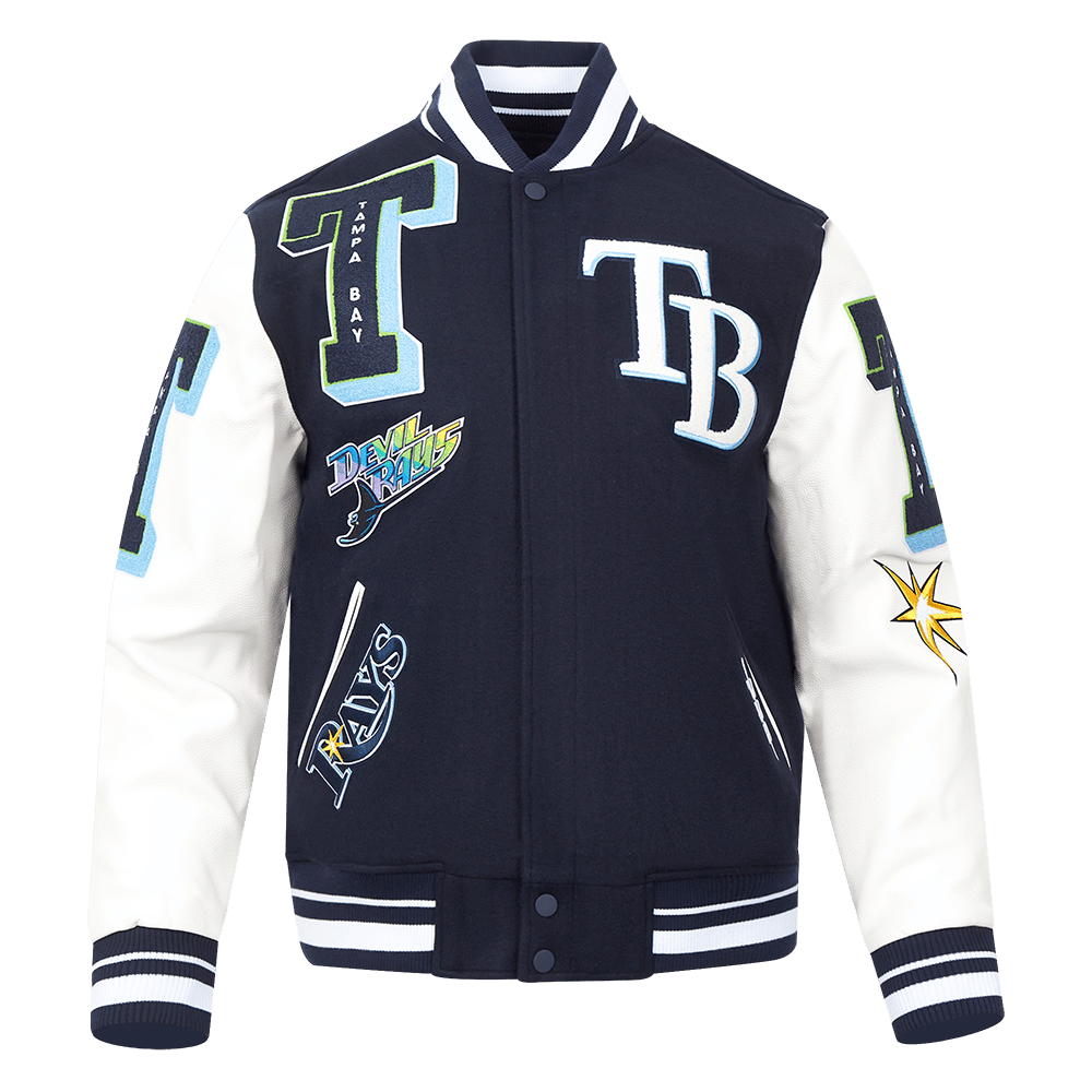 MLB TAMPA BAY RAYS MASHUP MEN'S RIB WOOL VARSITY JACKET (MIDNIGHT NAVY/WHITE)